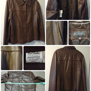 Like New Belansia Espania Leather Jacket, Size 16, Suede Edging, Brown